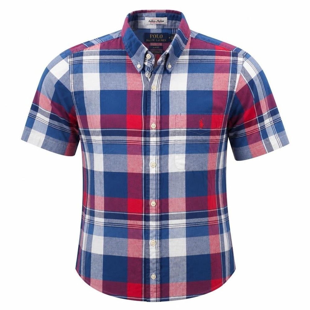Polo Ralph Lauren Madras Shirt Mens M Red Blue Plaid Slim RL Untucked S/S Indian